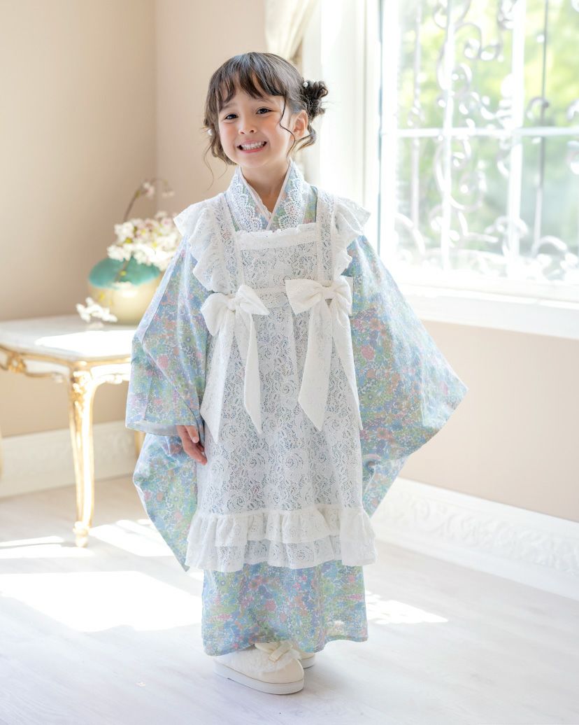 後ろファスナーで着る！アンティークエプロンワンピース3才女の子七五三被布