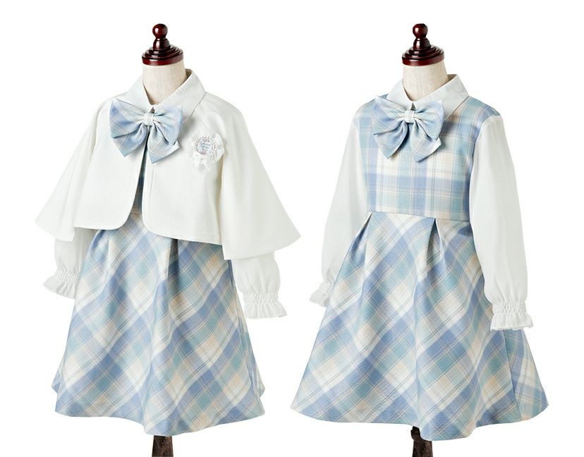 女の子スーツ 小学校入学式 ケープ付き チェック柄ワンピース